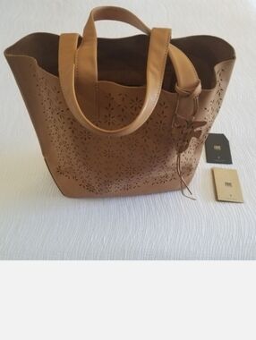 Frye Leather Tote with Bag Charm, Tan, NWOT
